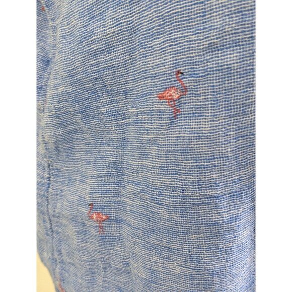 Old Navy Womens Button Up Tie Front Shirt Size L Blue Linen Cotton Flamingos - Picture 9 of 9